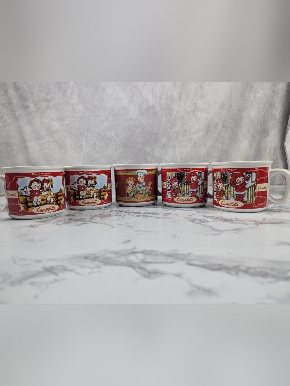 Set of 5 Vintage Campbell’s Soup Kids Ceramic Mugs Retro Soup Bowls